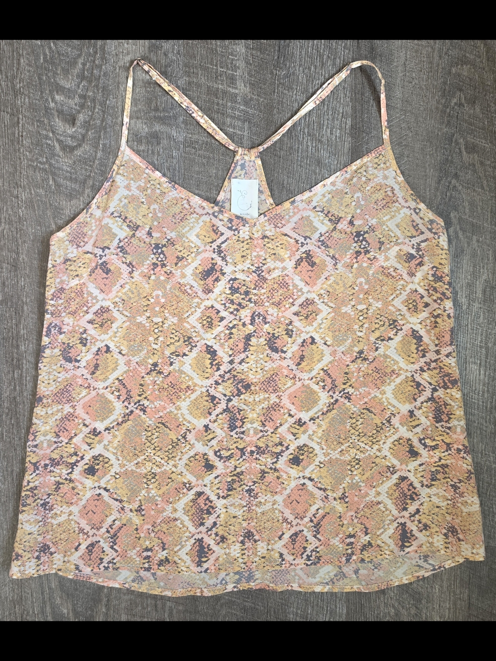 Anthropologie E by Eloise 100% Silk Racerback Cami Womens S Peach Snakeskin Prin - Picture 6 of 12